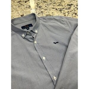 Harmont & Blaine Mens Micro Stripe Button Down Shirt Blue White Dachshund Logo M